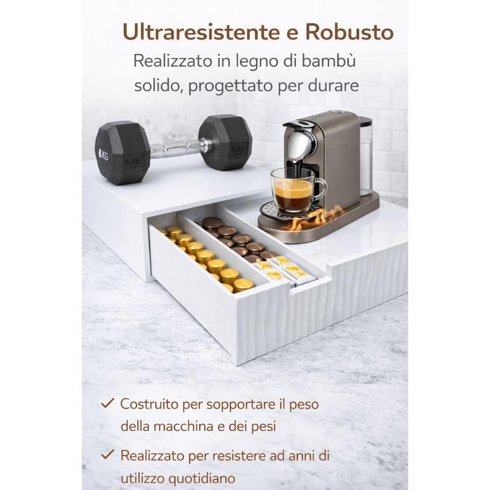 Cecaro Group Porta Capsule Caffè Bambù Bianco 30x30x10 cm 3 Scomparti