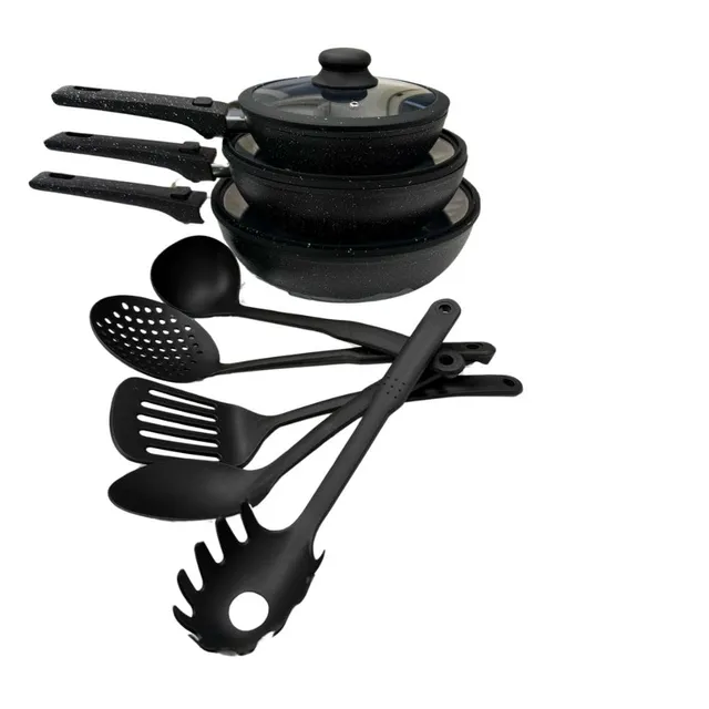 Cecaro Group Batteria Padelle 11 Pezzi Nera Antiaderente
