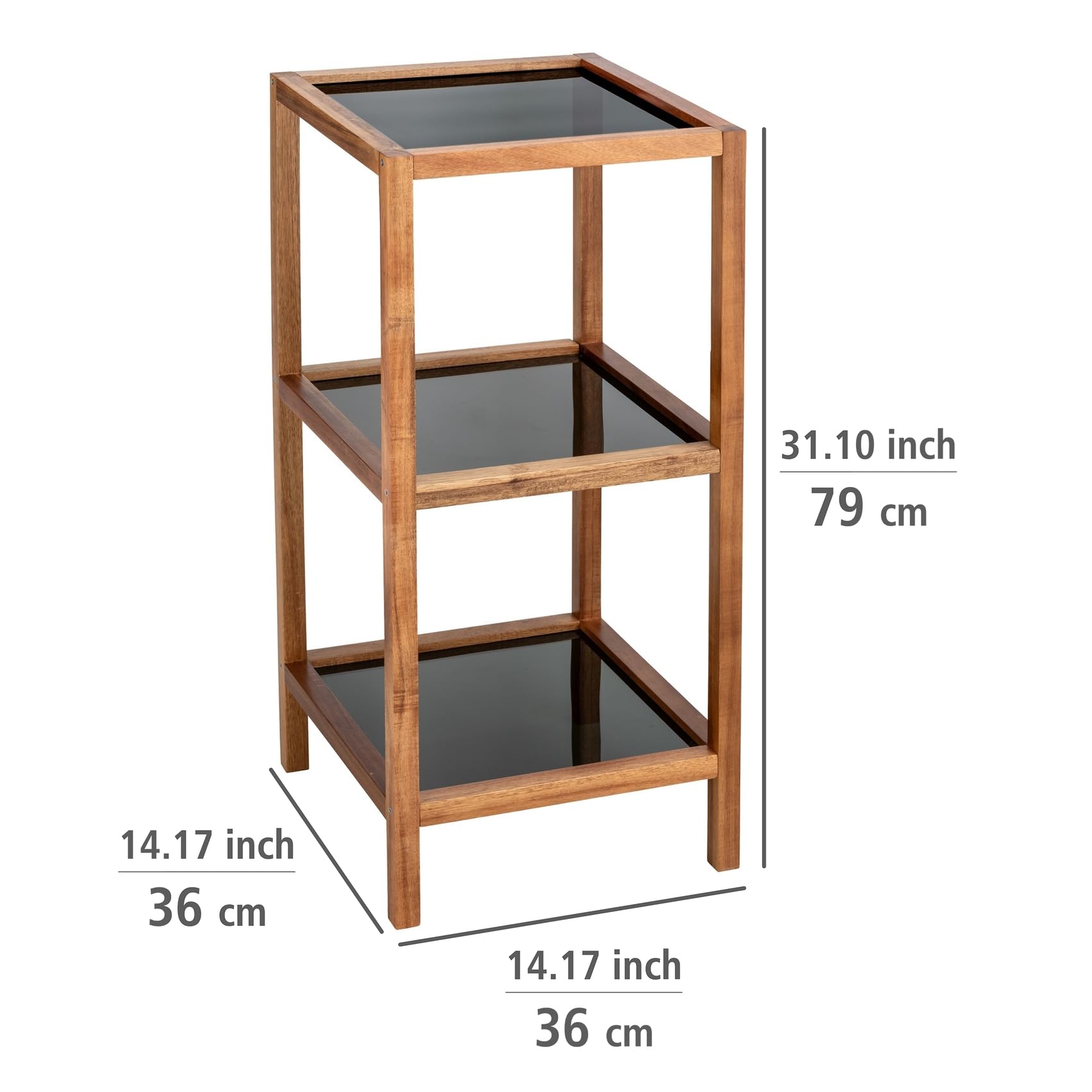Wenko Fondi scaffale 3 ripiani acacia vetro nero 36x79