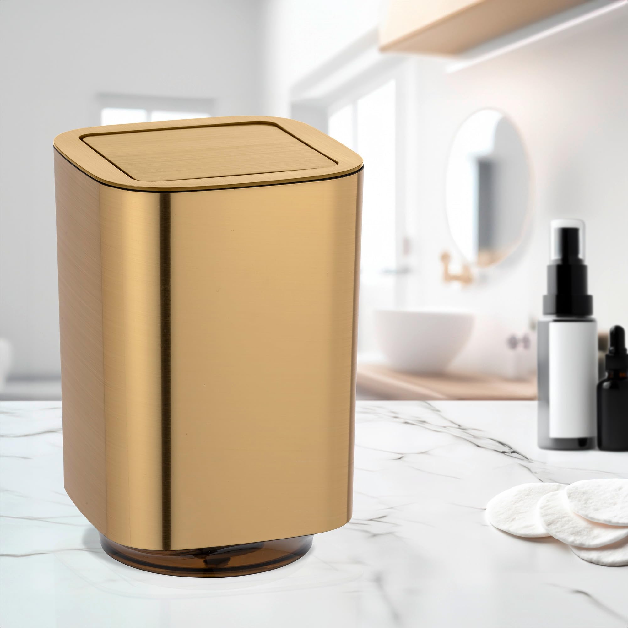 Wenko Pattumiera Bagno Oro 5,5 L con Coperchio Basculante