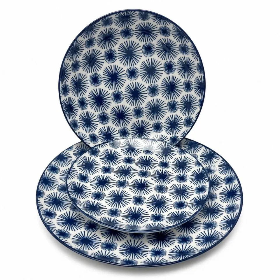 Cecaro Group Servizio Piatti 18 Pezzi Ceramica Blu 6 Persone