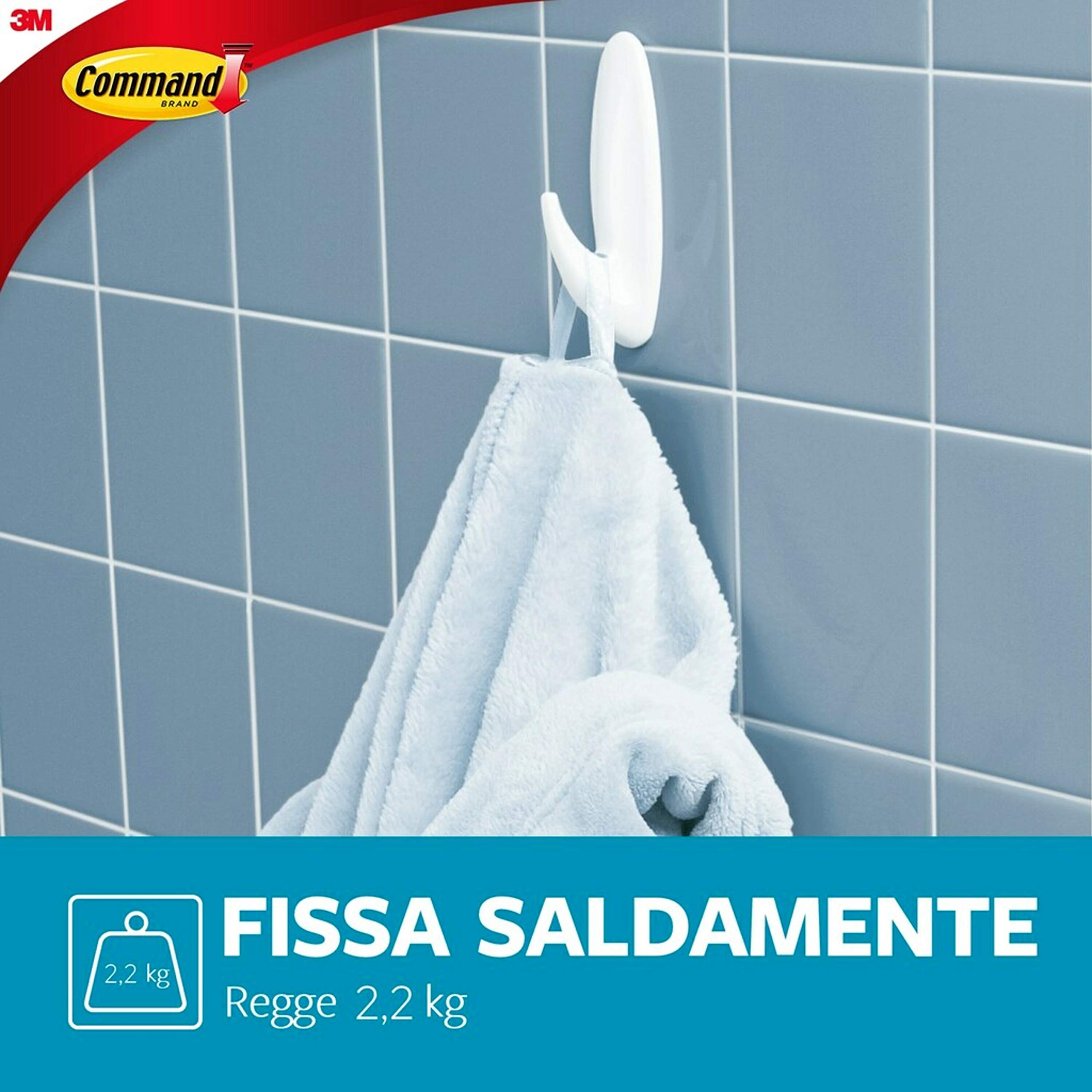 Command Bagno Grande Gancio Adesivo 1 pz 2,2 kg Impermeabile