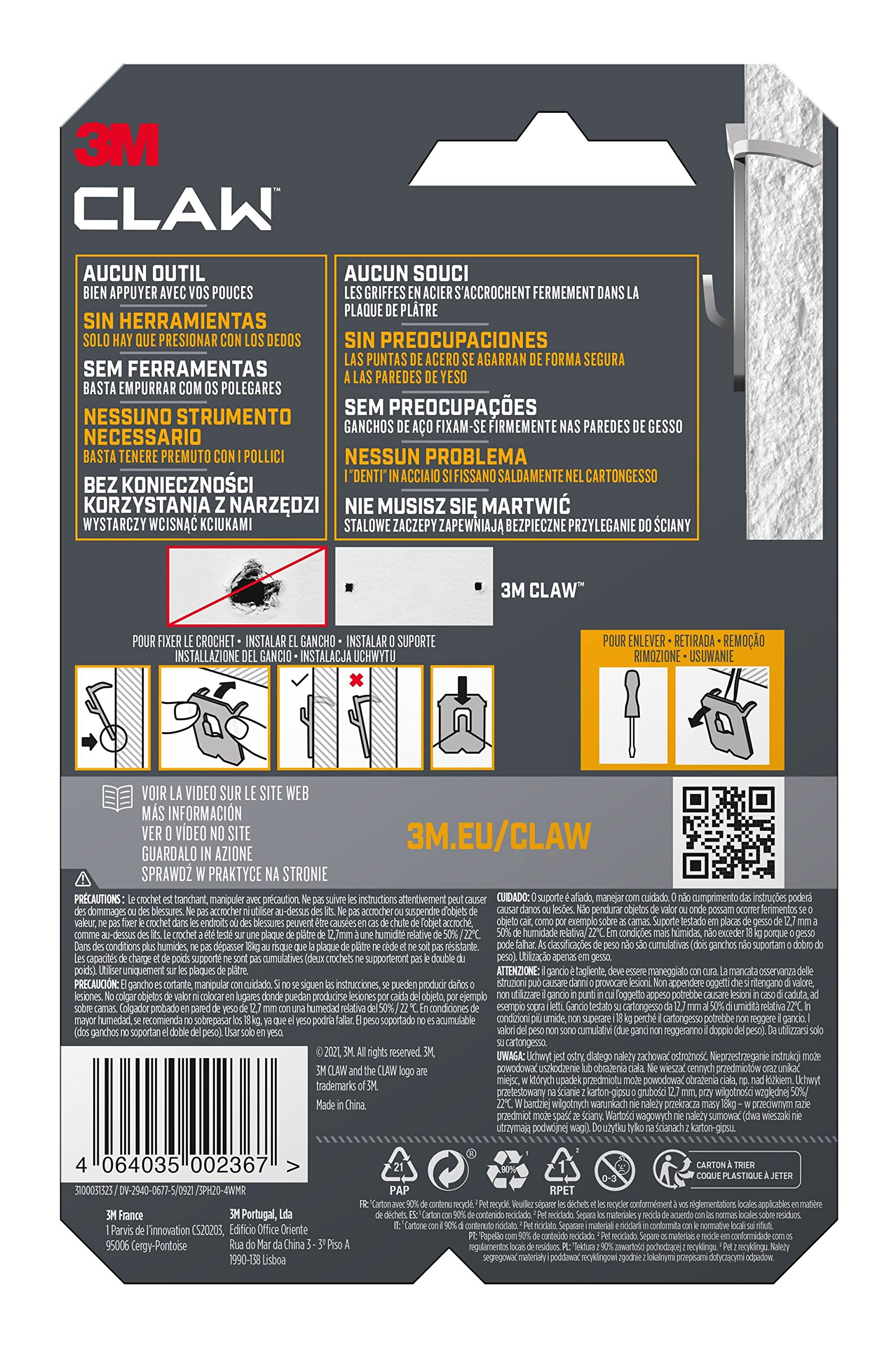 Command Claw 20 kg ganci appendiquadri 4 pz per cartongesso