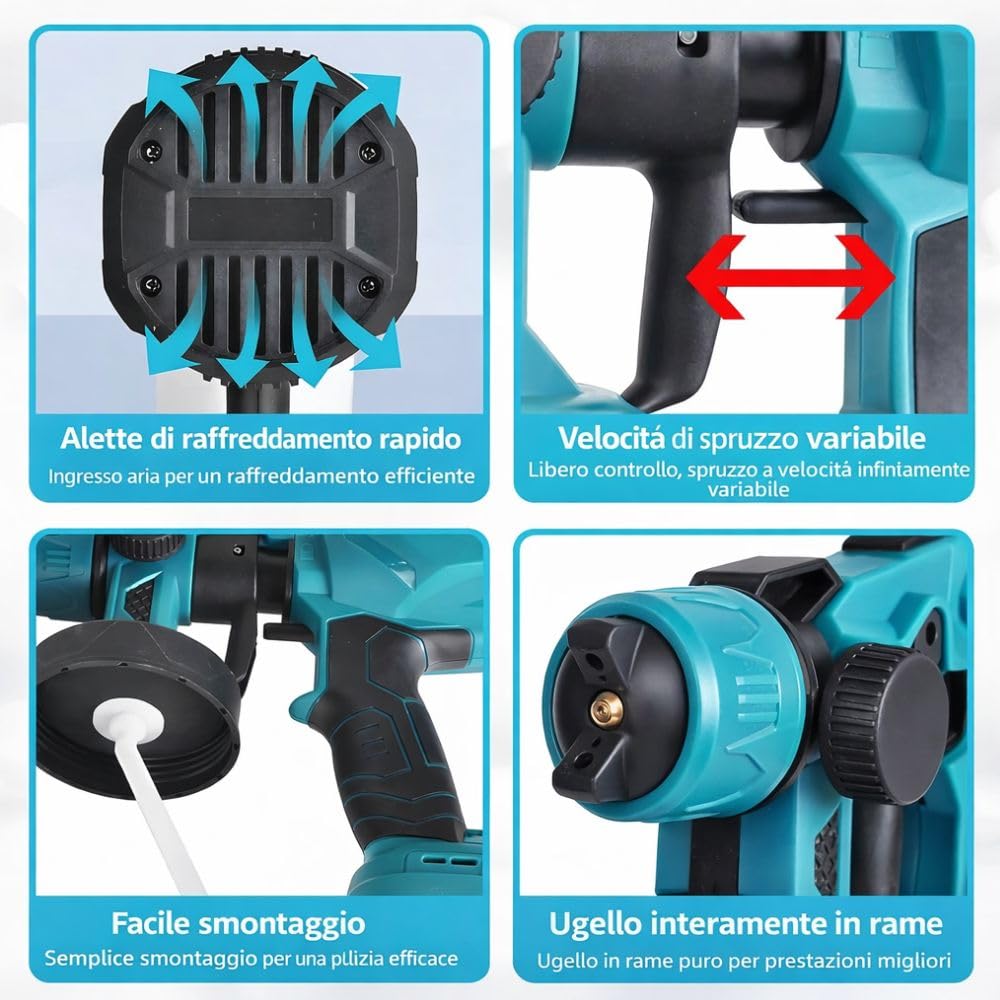 Cecaro Group Pistola a Spruzzo 48V 800 ml 3 Getti Senza Filo