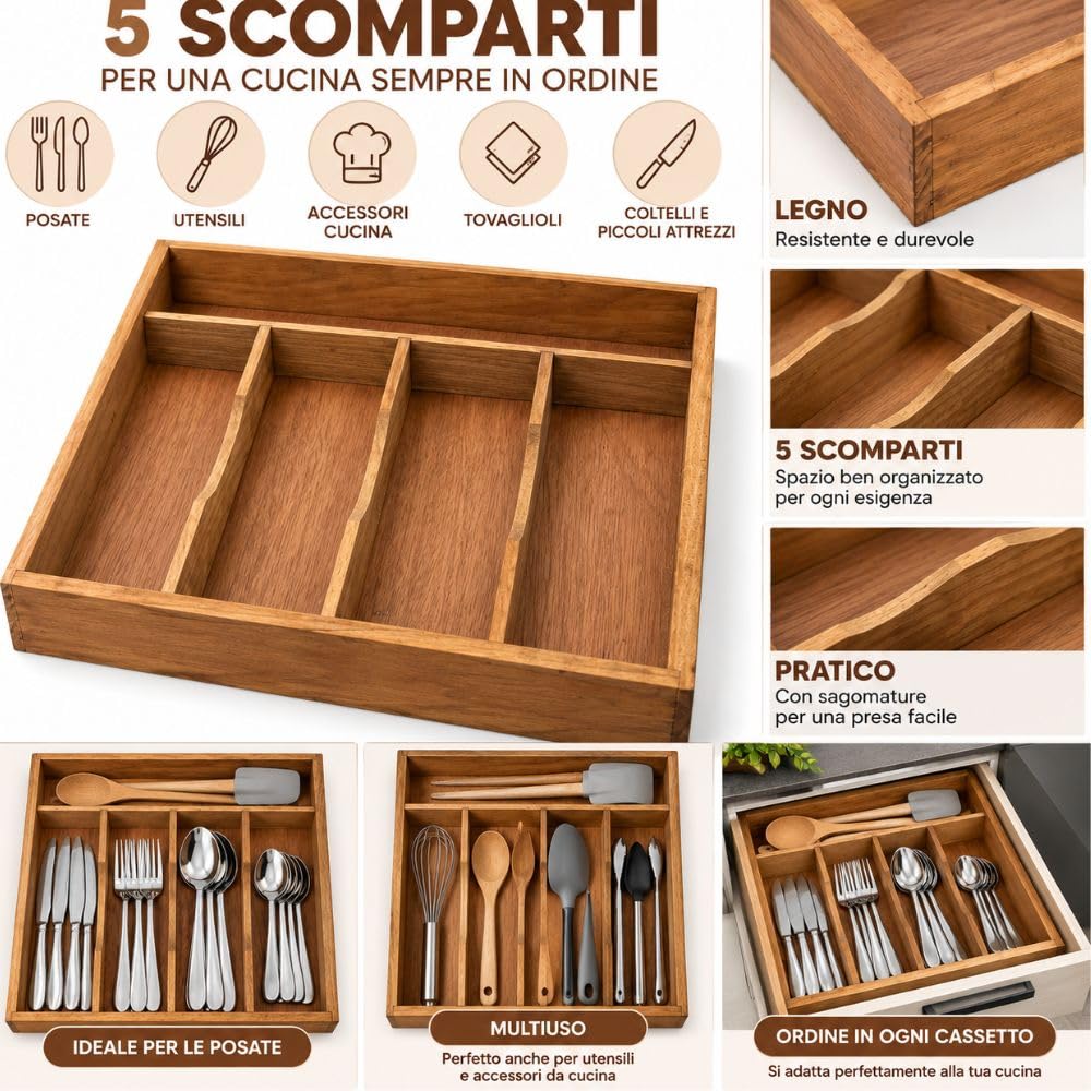 Cecaro Group 25x26x5 cm portaposate legno 5 scomparti