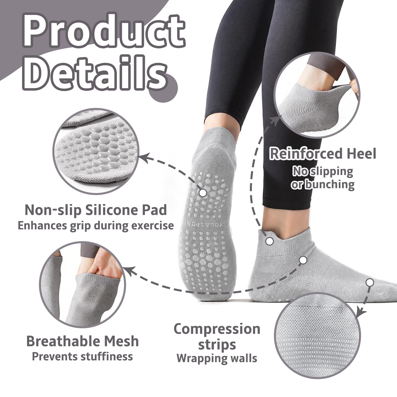 Quelcc Calze Antiscivolo Donna 3 Paia Yoga Pilates