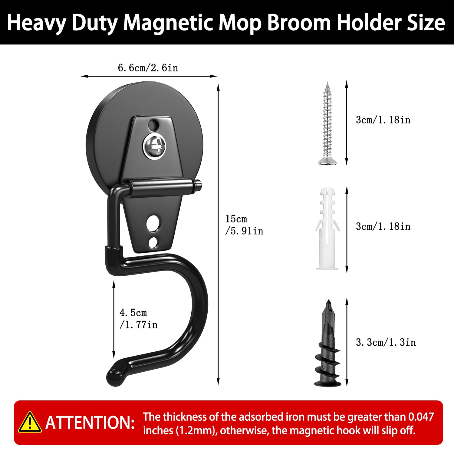 3-H Supporto Magnetico Scopa e Mocio Nero 4 Pezzi Metallo
