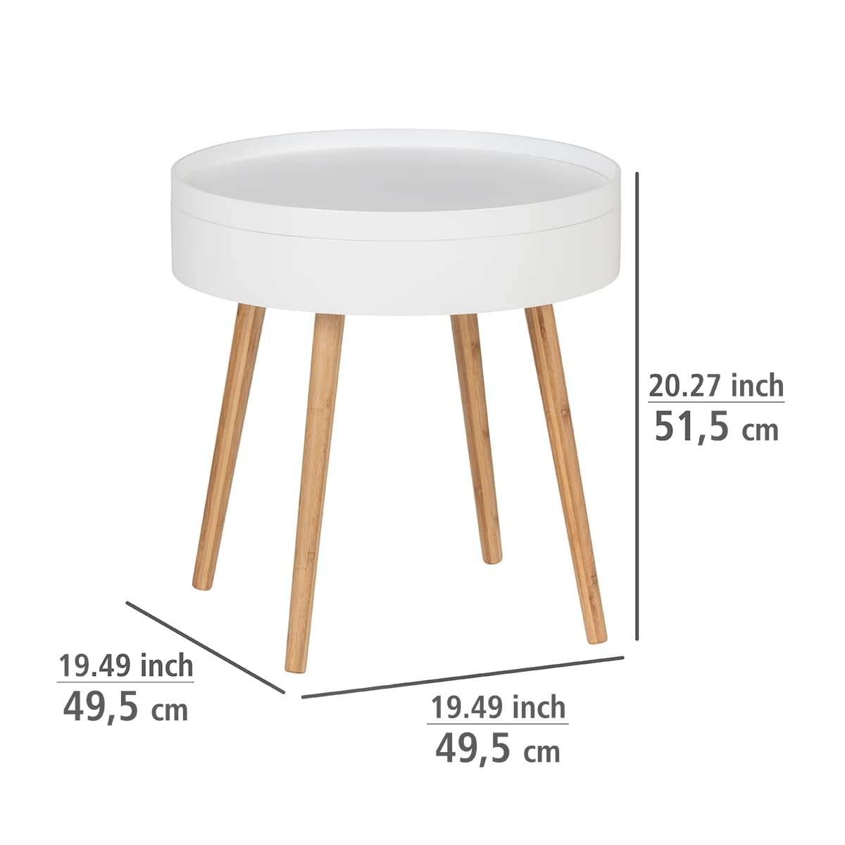 Wenko Finja tavolino rotondo bianco naturale con vassoio