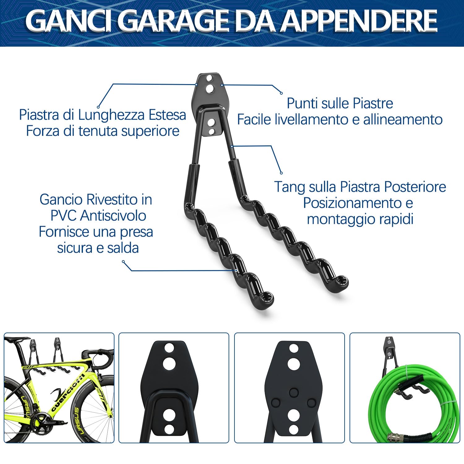 3-H Ganci da Garage Resistenti Ganci Parete 12 Pezzi 42 kg