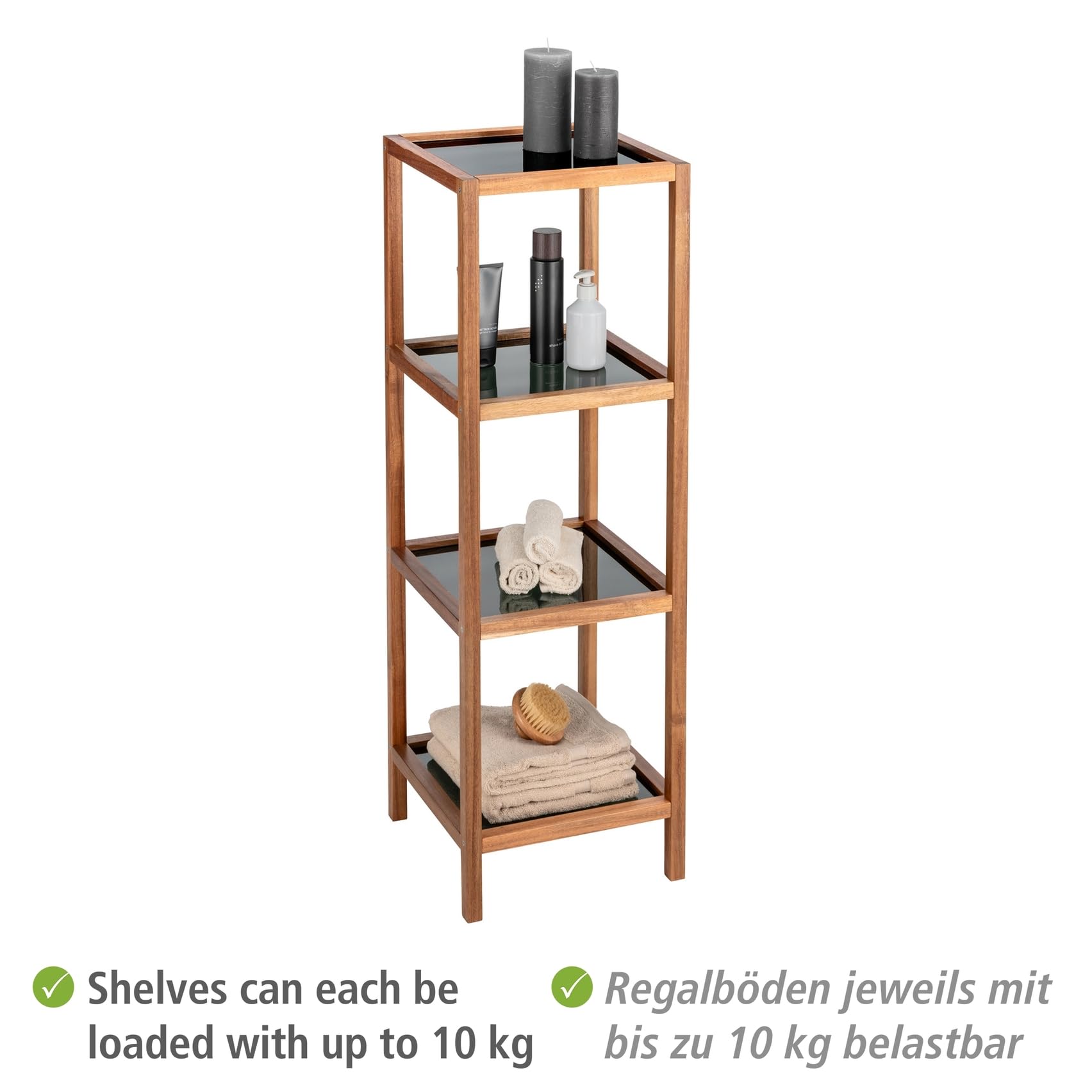 Wenko Fondi scaffale bagno 4 ripiani acacia vetro 36x112x36 cm