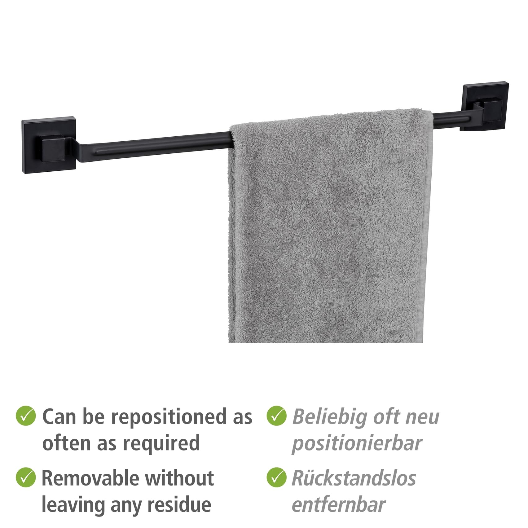 Wenko Vacuum-Loc Quadro Portasciugamani 60 cm Nero Acciaio