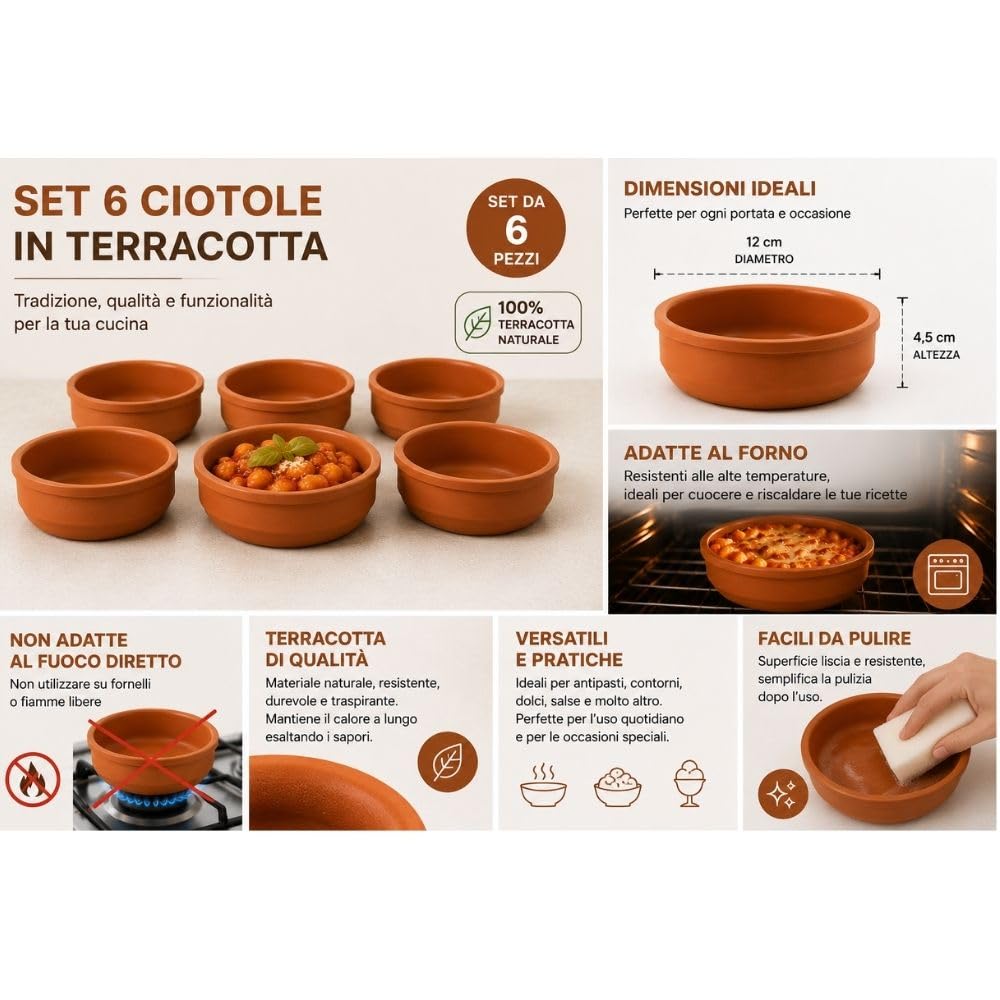 Cecaro Group tegamini terracotta forno 12 cm set 6 pezzi