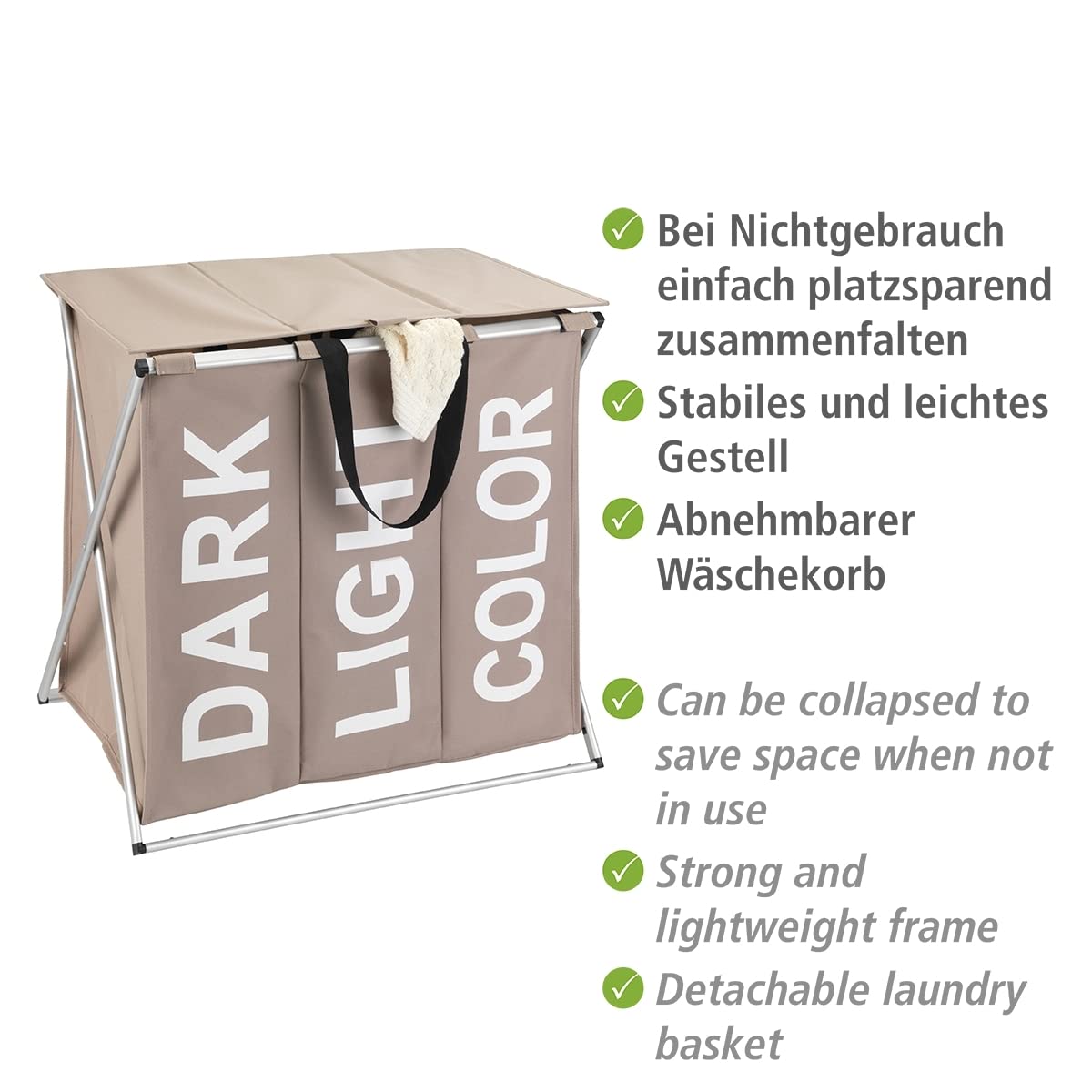Wenko Trio Top cesto portabiancheria 118 L taupe