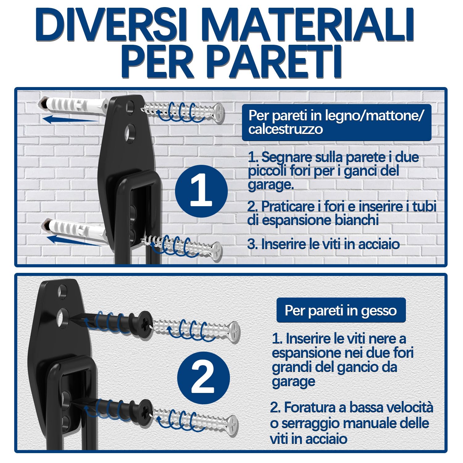 3-H Ganci da Garage Resistenti Ganci Parete 12 Pezzi 42 kg