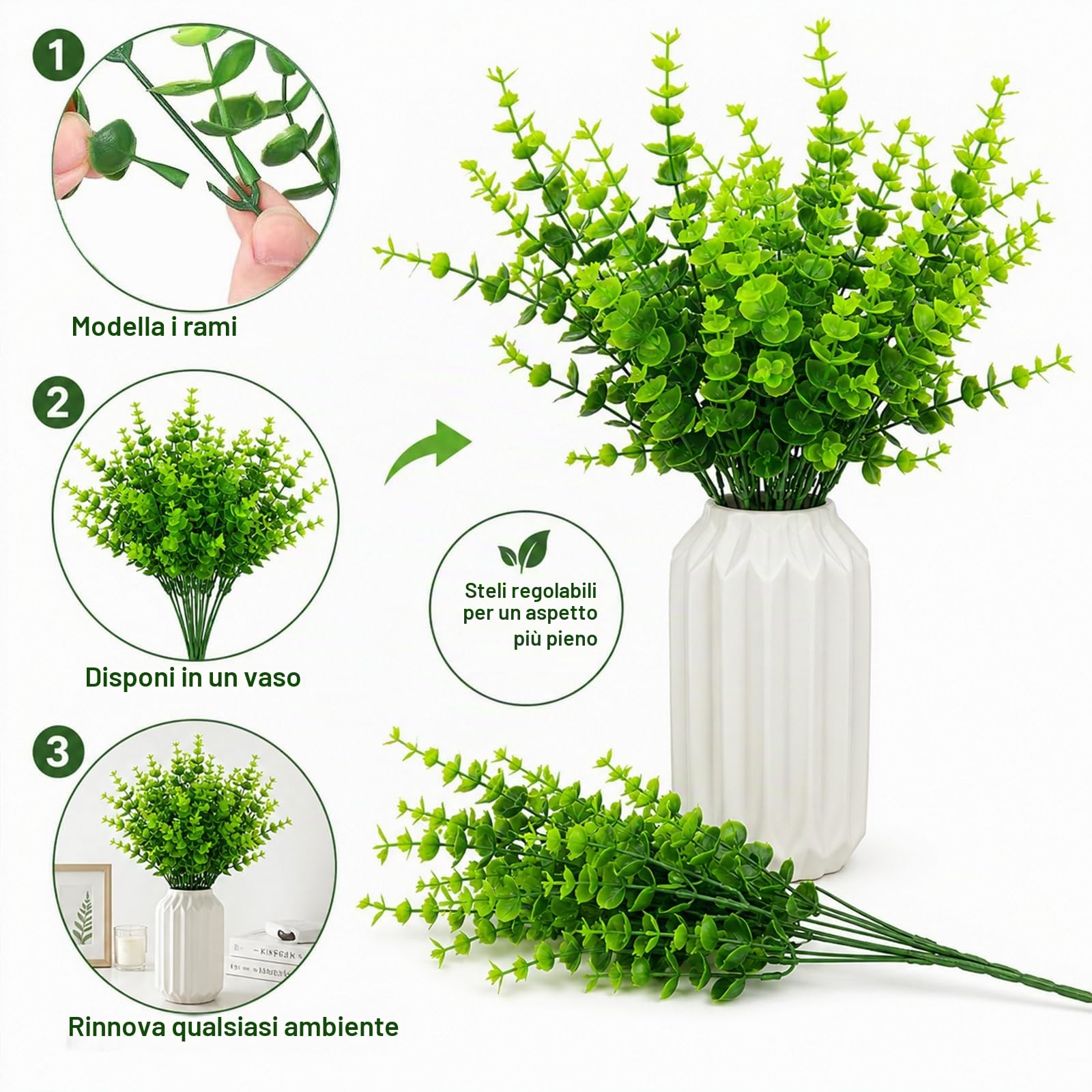 Lxoraziy Eucalipto artificiale 12 pezzi 35 cm resistente UV