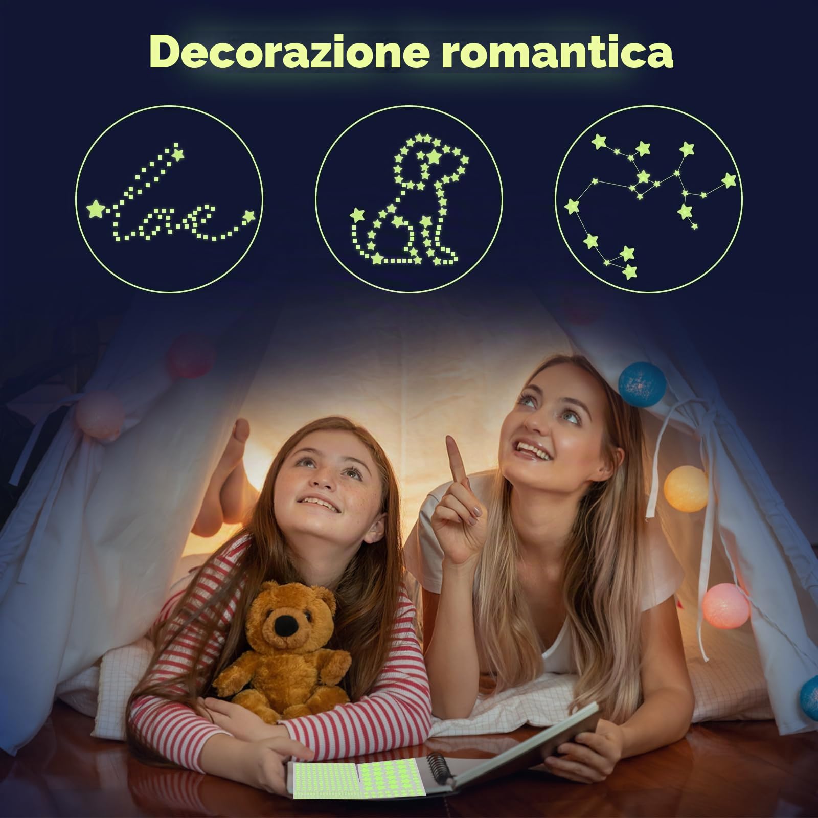 Quelcc stelle adesive fluorescenti 452 pezzi cameretta