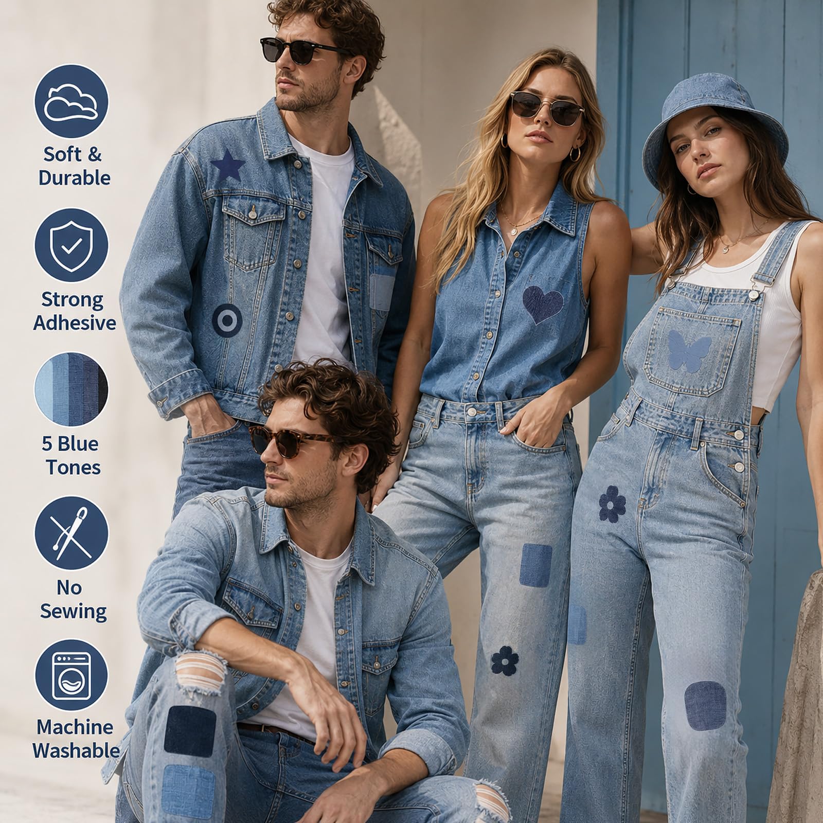 Quelcc Toppe Termoadesive Jeans 25 Pezzi 5 Colori Blu