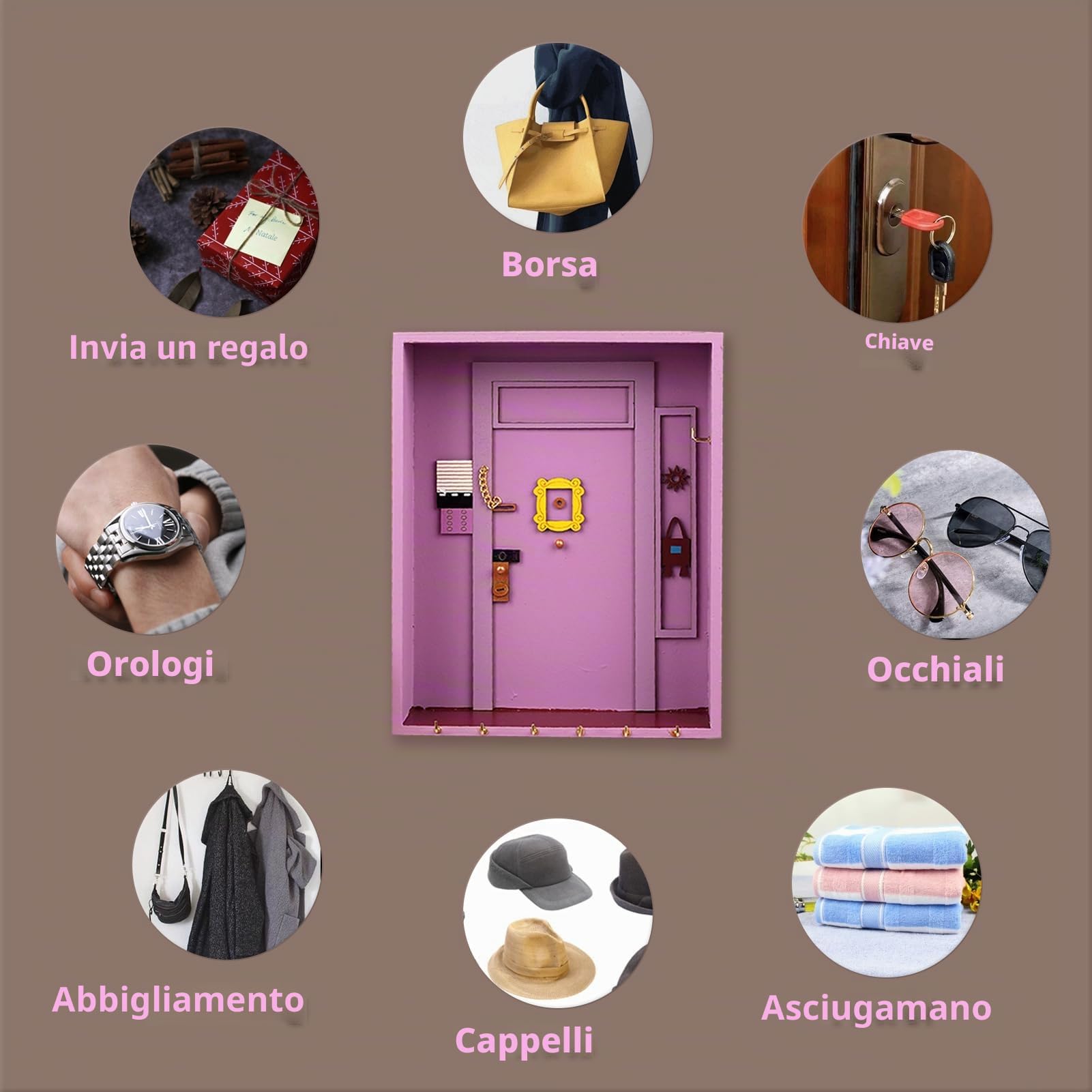 Gachiwar portachiavi da muro porta Monica viola 6 ganci magnetico