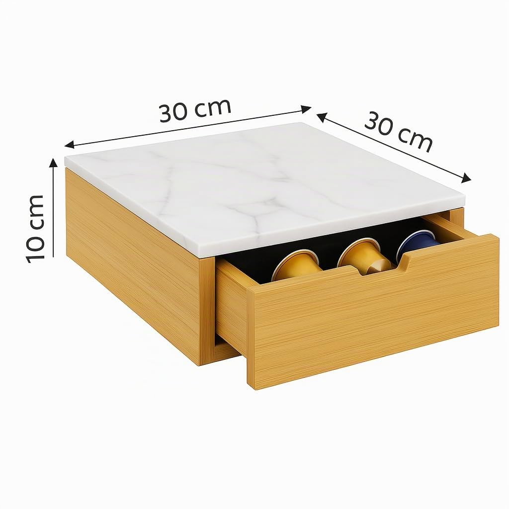 Cecaro Group Porta Capsule Legno Effetto Marmo Bianco 30x30x10
