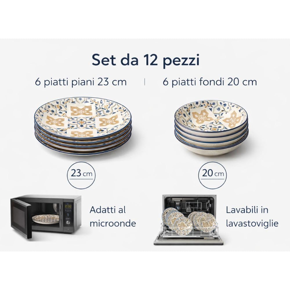 Cecaro Group Maiolica Blu servizio piatti ceramica 12 pezzi