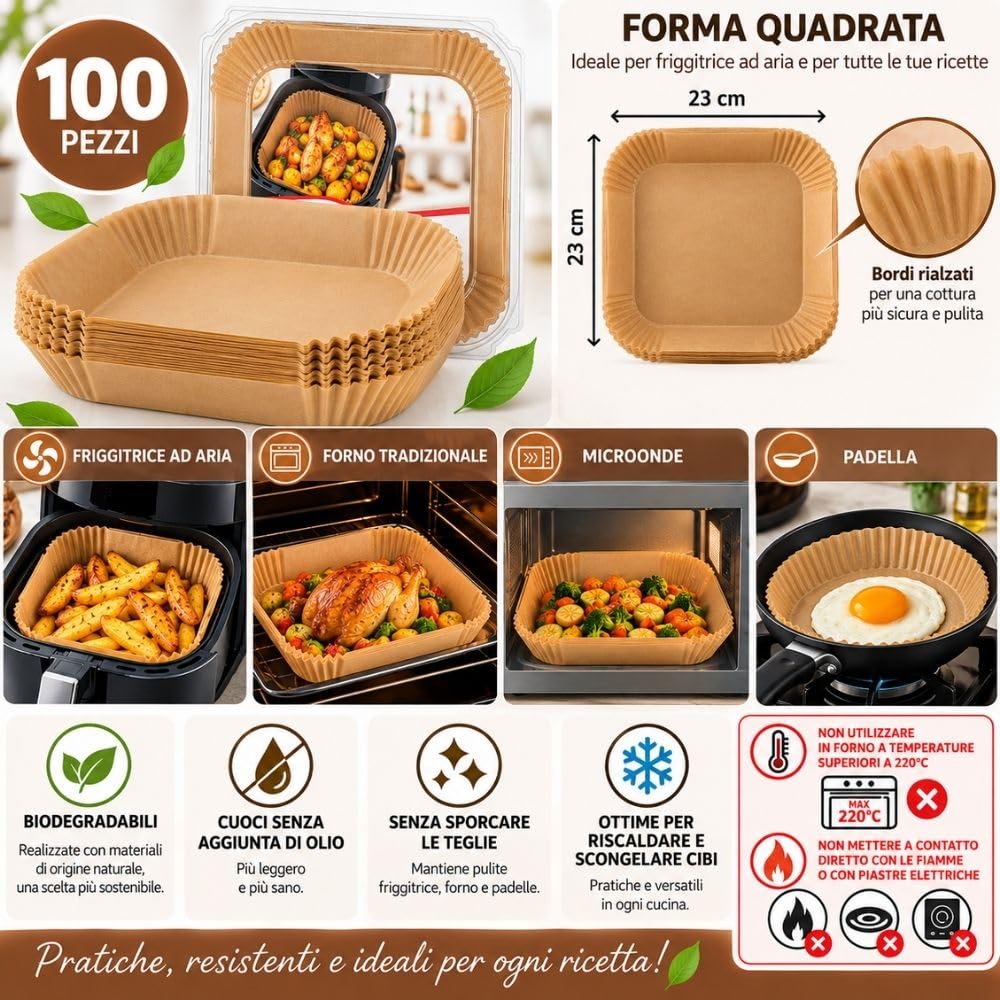 Cecaro Group Carta Forno Friggitrice 23x23 cm 100 Fogli