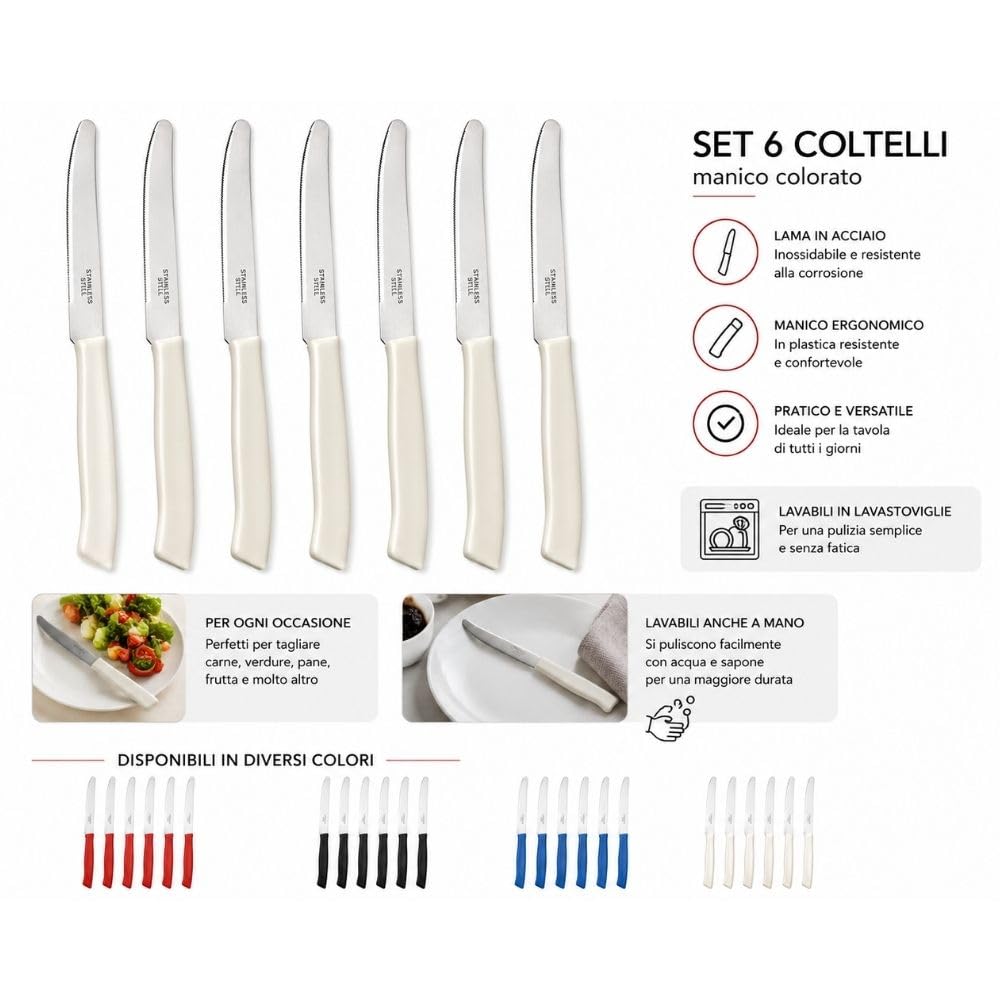 Cecaro Group Set 6 Coltelli Tavola Seghettati Inox