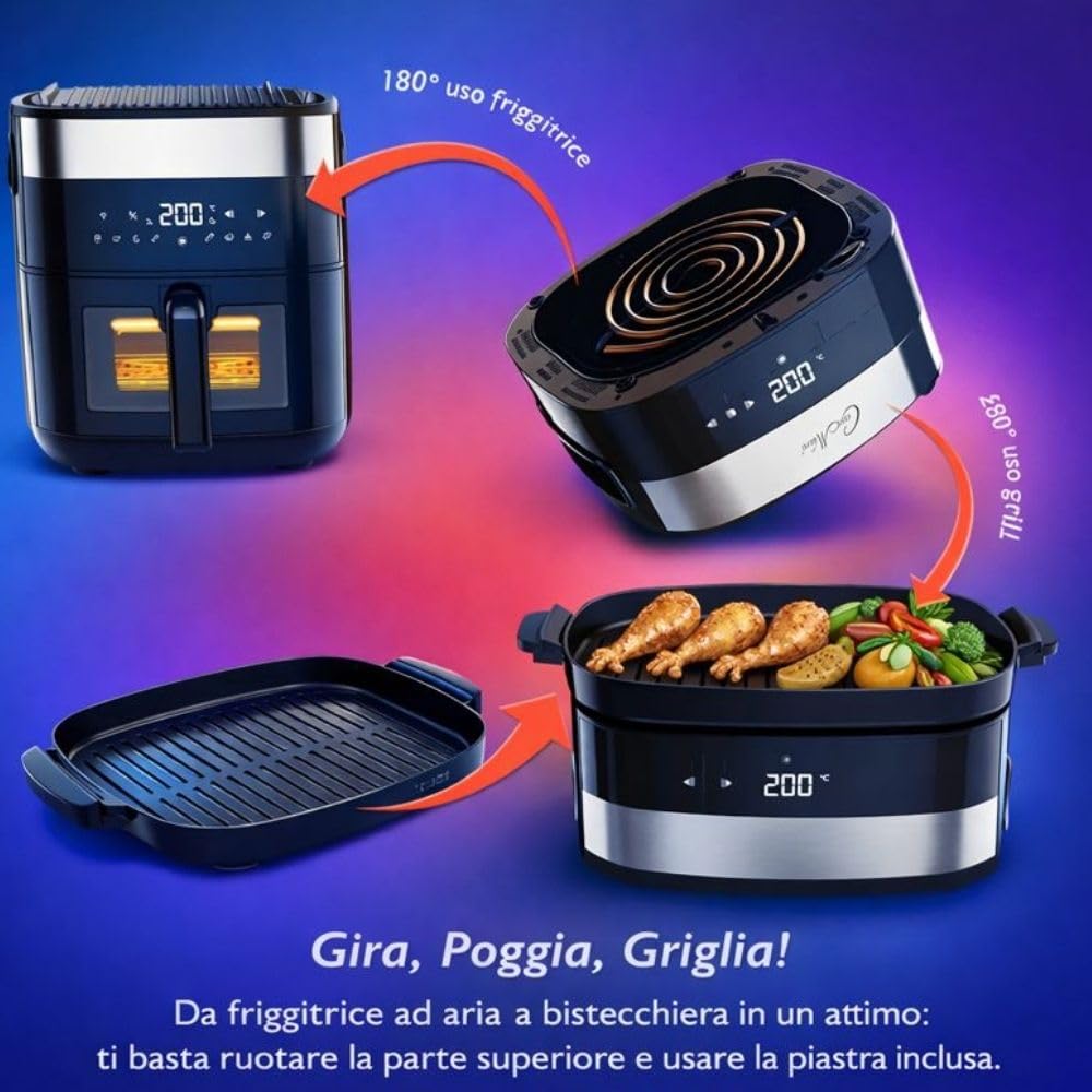 Cecaro Group Friggitrice Aria Bistecchiera 2 in 1 8 litri