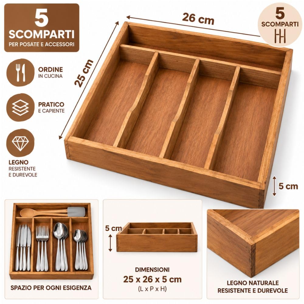 Cecaro Group 25x26x5 cm portaposate legno 5 scomparti