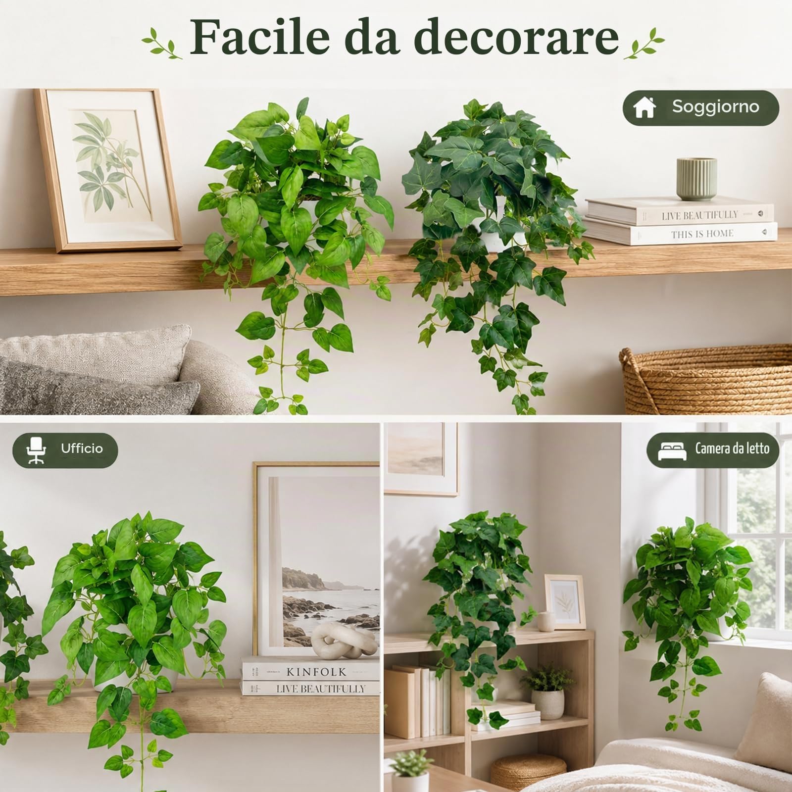 Lxoraziy pianta finta cadente 68 cm 2 pezzi con vaso