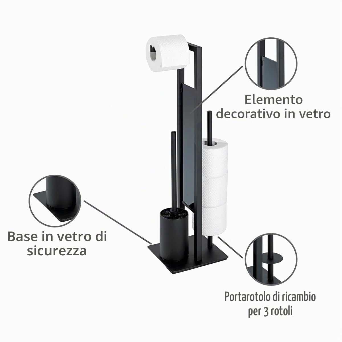 Wenko Rivalta piantana WC portarotolo scopino nero 18x70x20 cm