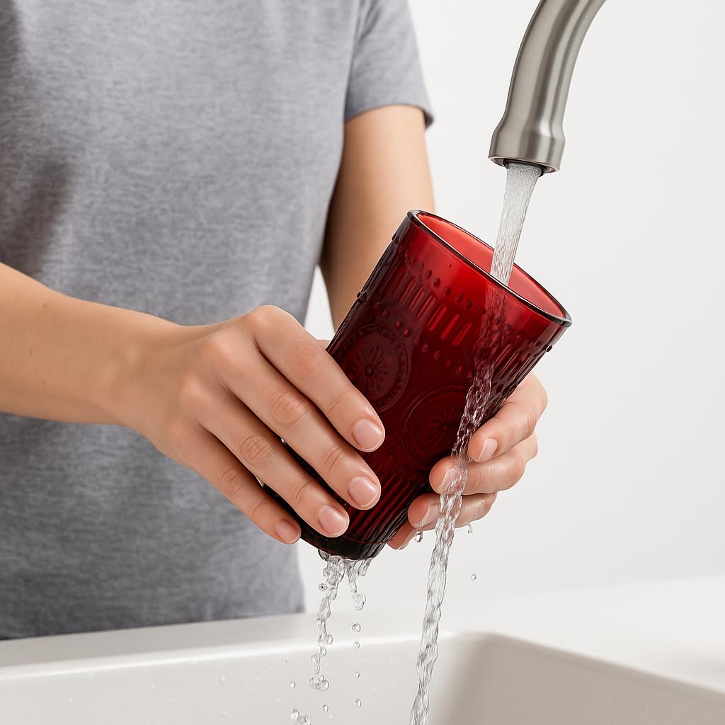 Cecaro Group Bicchieri Natale Vetro Rosso 6 Pezzi 280ml Rilievo