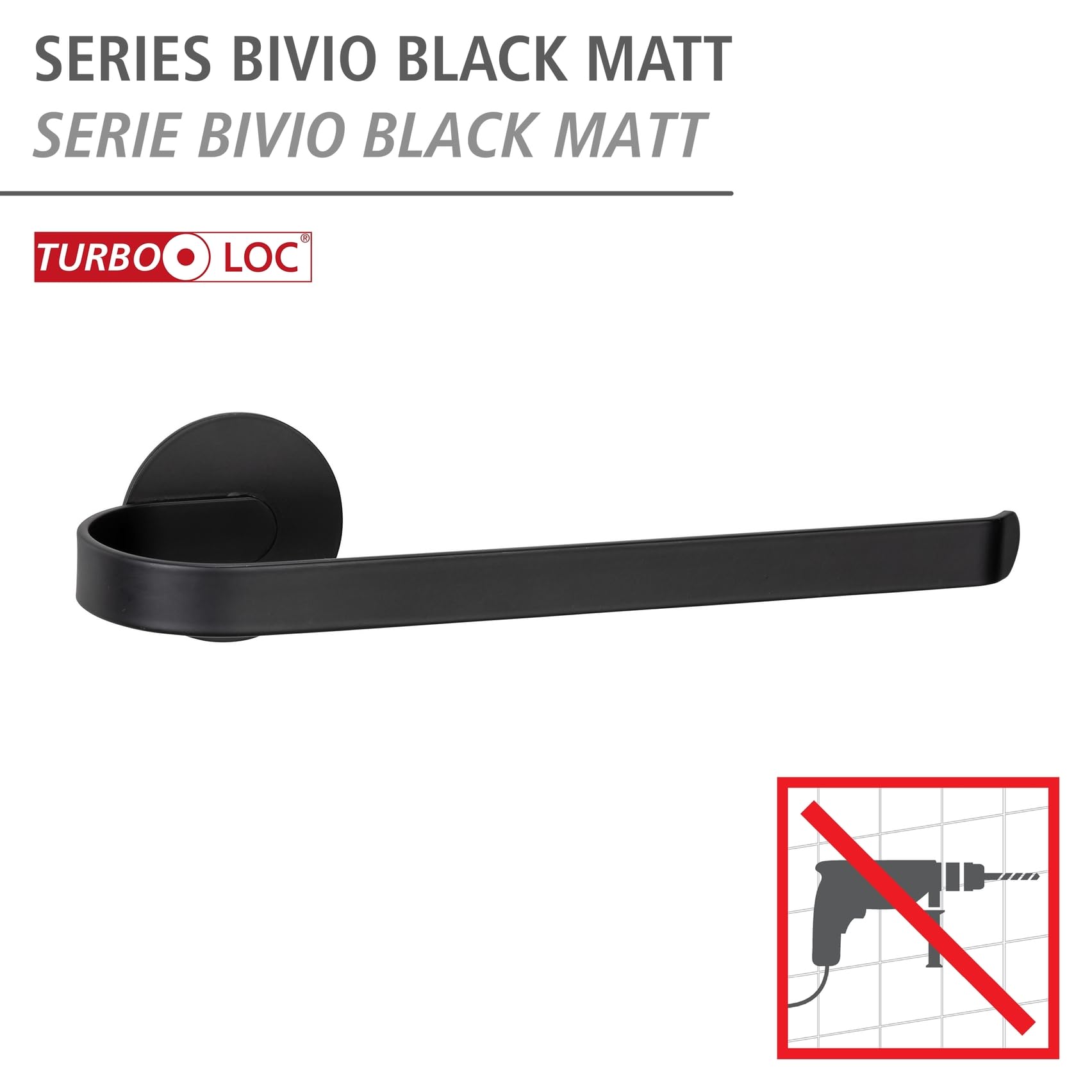 Wenko Turbo-Loc Bivio Portasciugamani Nero Opaco Alluminio
