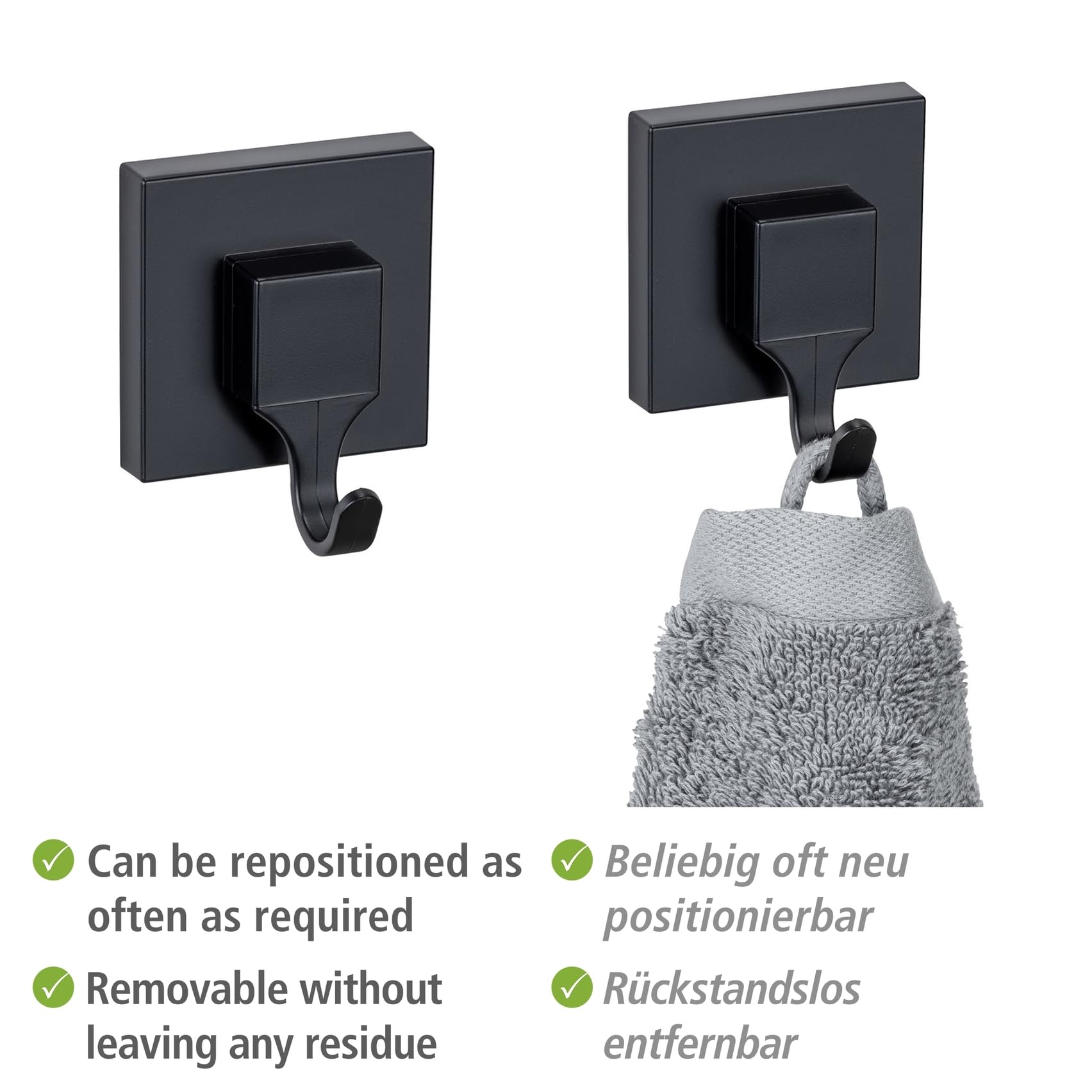 Wenko Vacuum-Loc Quadro ganci parete neri 2 pezzi senza forare
