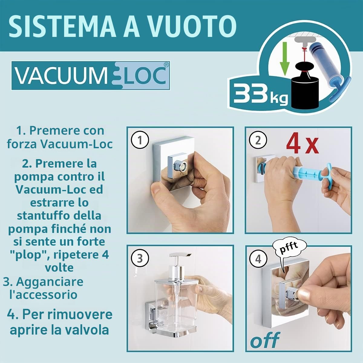 Wenko Vacuum-Loc Quadro Anello Portasalviette Acciaio