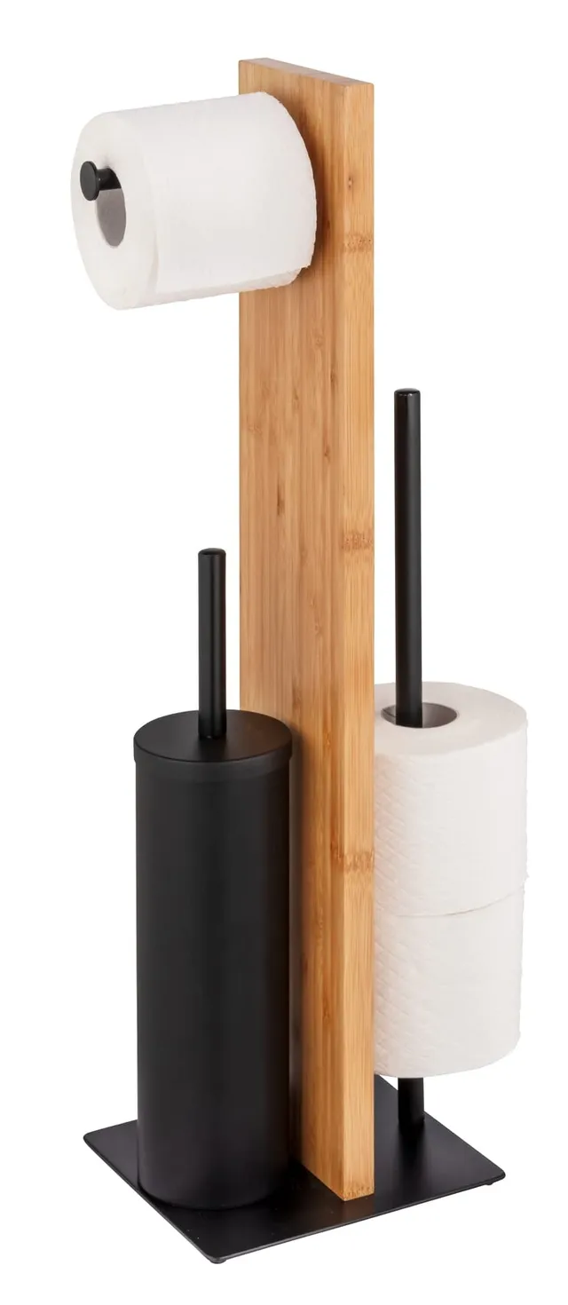 Wenko Lesina set bagno porta carta e scopino bambù nero
