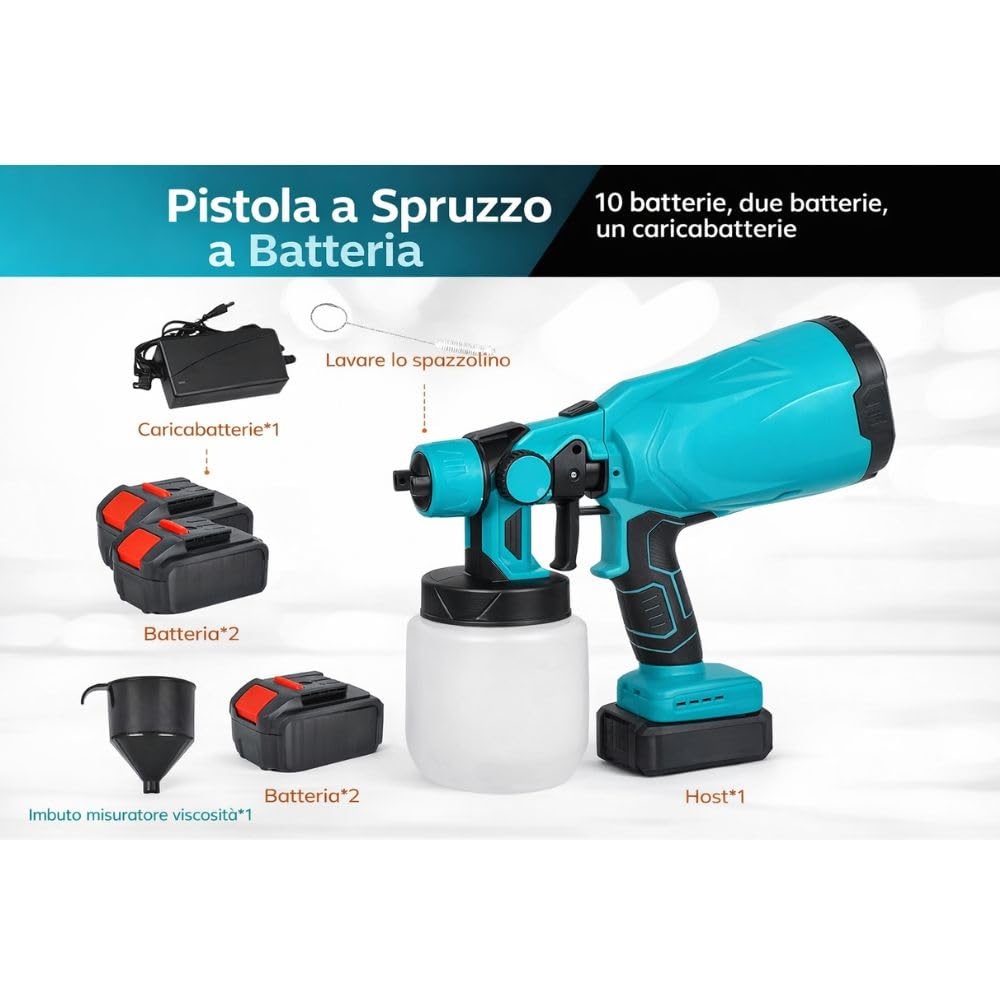 Cecaro Group Pistola a Spruzzo 48V 800 ml 3 Getti Senza Filo