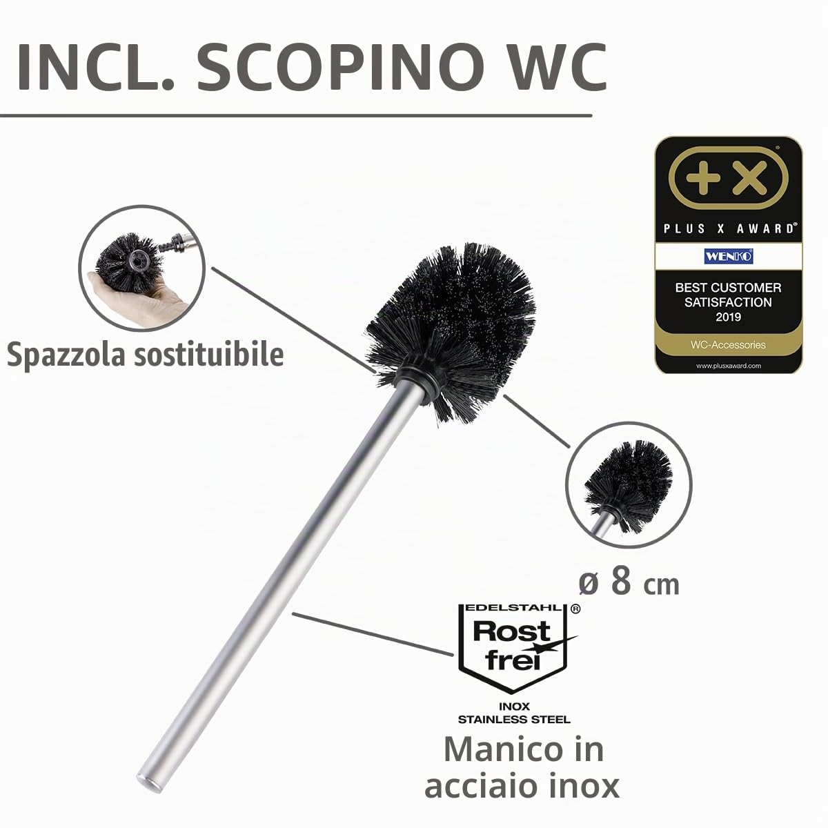Wenko Rivalta piantana WC portarotolo scopino nero 18x70x20 cm