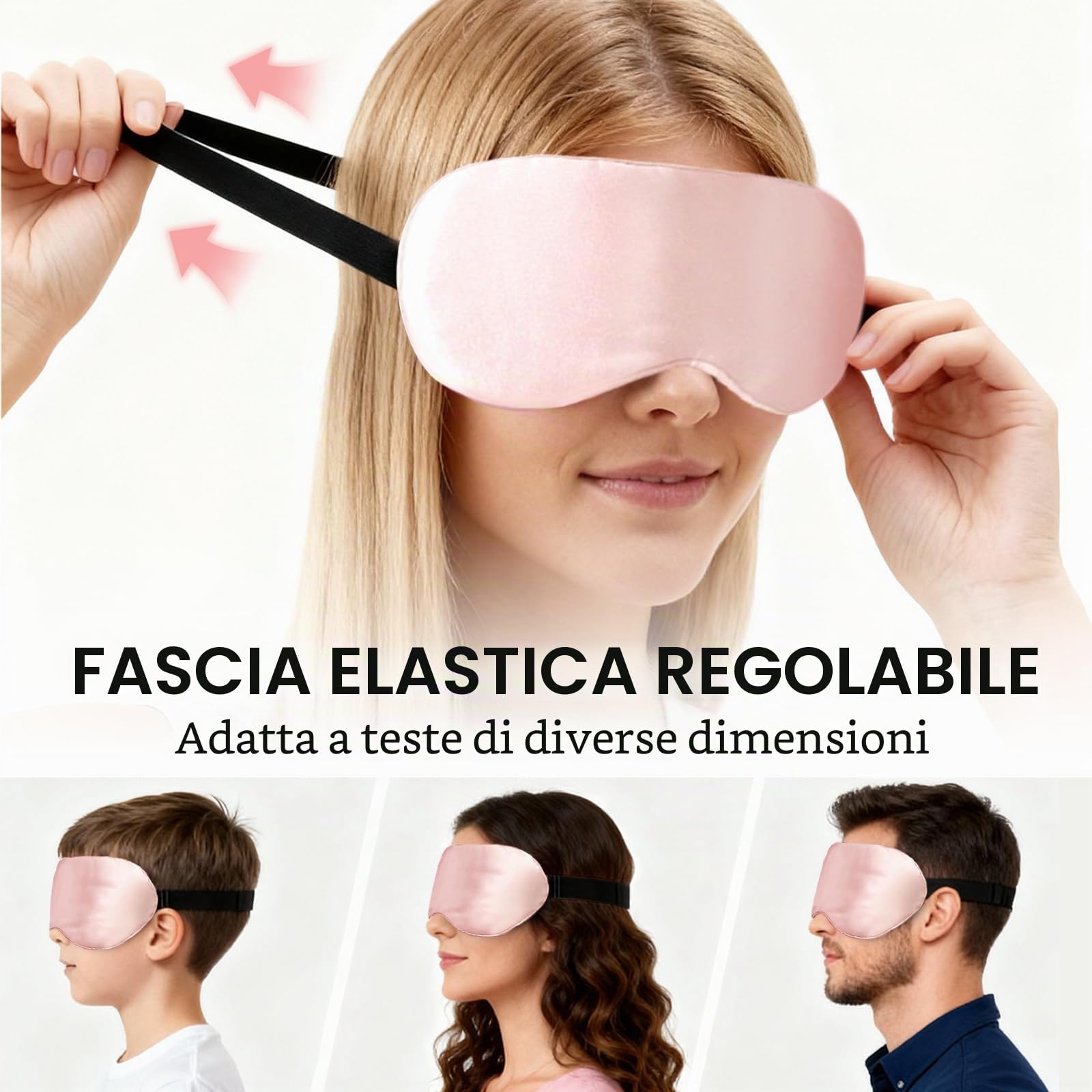Quelcc Maschera Occhi Notte in Seta 2 pz Rosa Oscurante