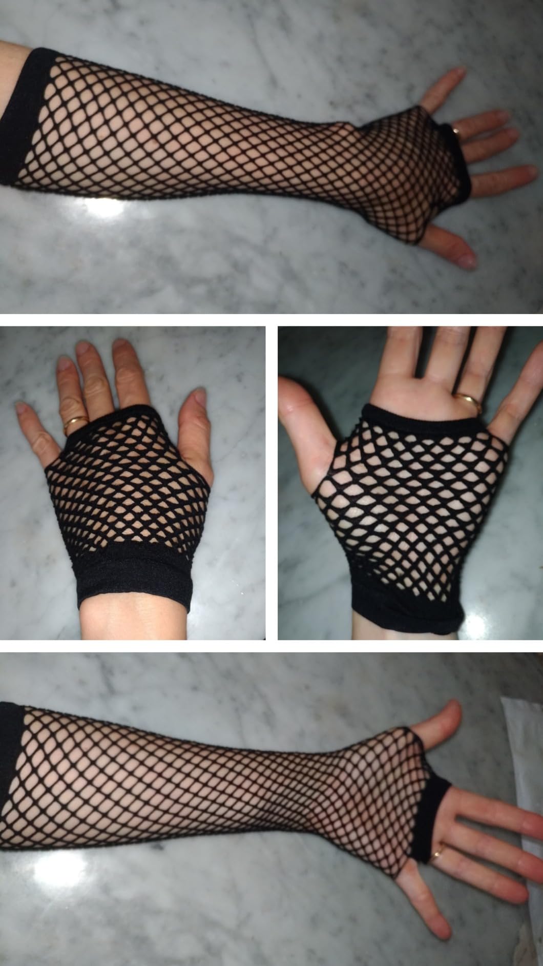 Quelcc guanti a rete senza dita neri 4 paia anni 80