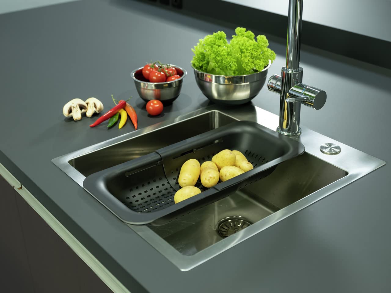 Wenko Sivo Black scolapasta lavello nero estensibile 37-50 cm