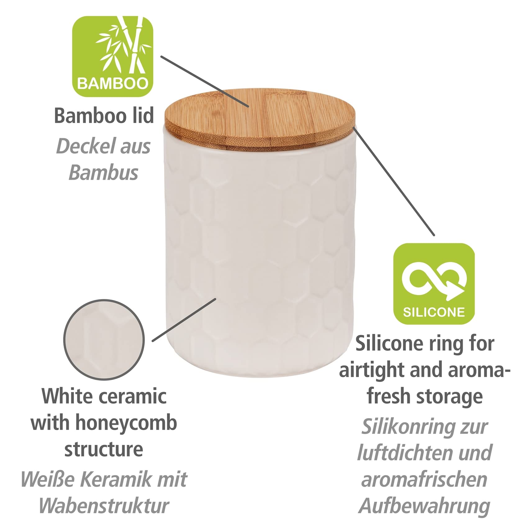 Wenko Maya Barattolo Ceramica 0,4 L Bianco Bambù
