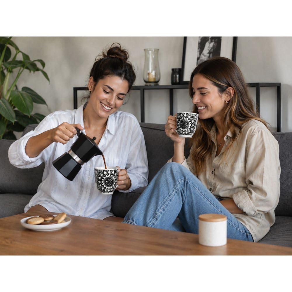 Cecaro Group tazzine caffè porcellana 90 ml set 6 decoro nero