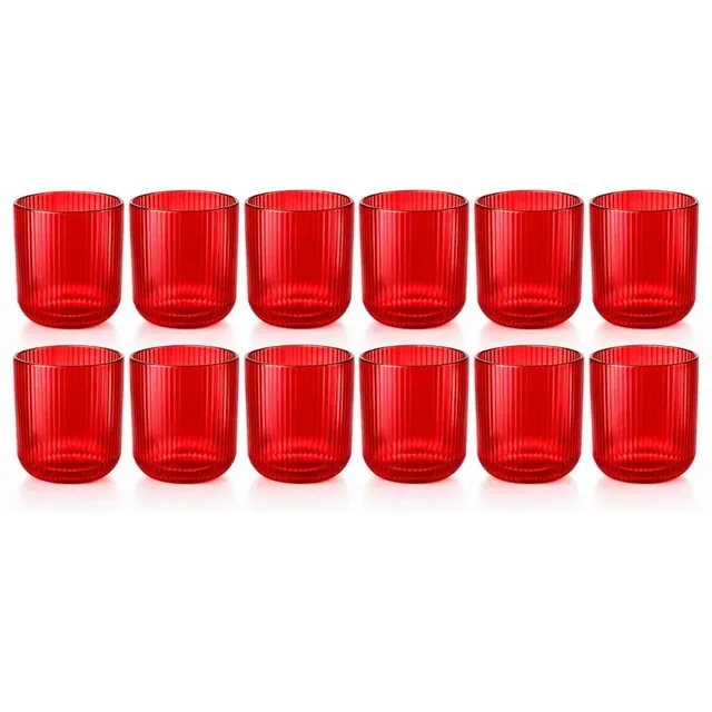 Cecaro Group set bicchieri rossi rigati vetro 270 ml 12 pezzi