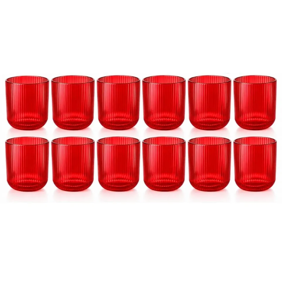 Cecaro Group set bicchieri rossi rigati vetro 270 ml 12 pezzi