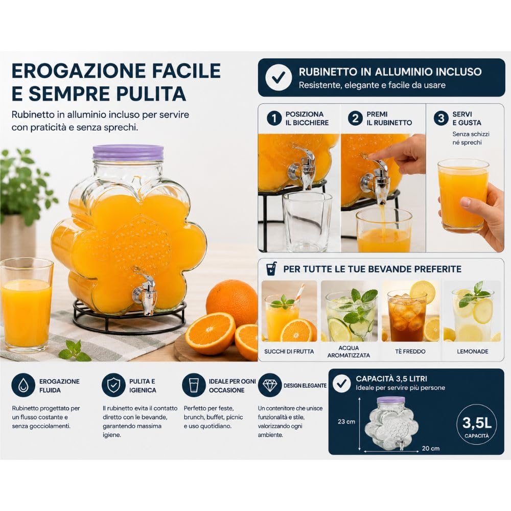 Cecaro Group Dispenser Bevande Vetro 3,5 Litri