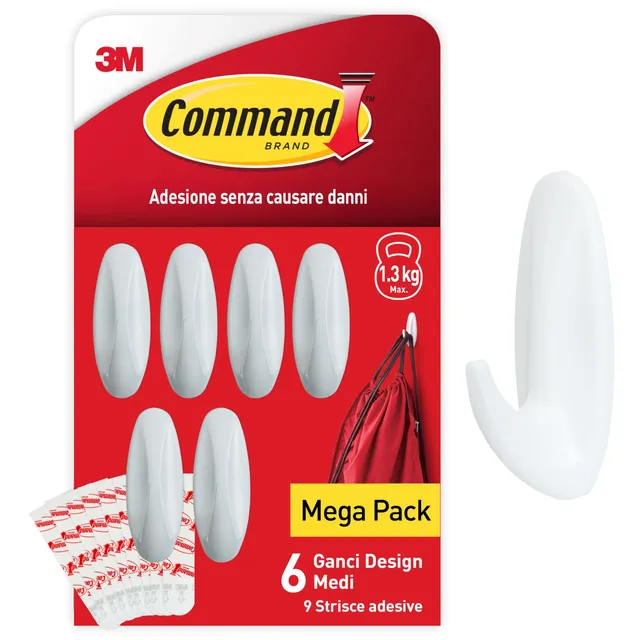 Command Design Medi ganci adesivi 6 pezzi bianchi 1,3 kg