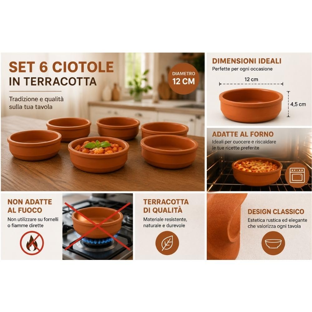 Cecaro Group tegamini terracotta forno 12 cm set 6 pezzi