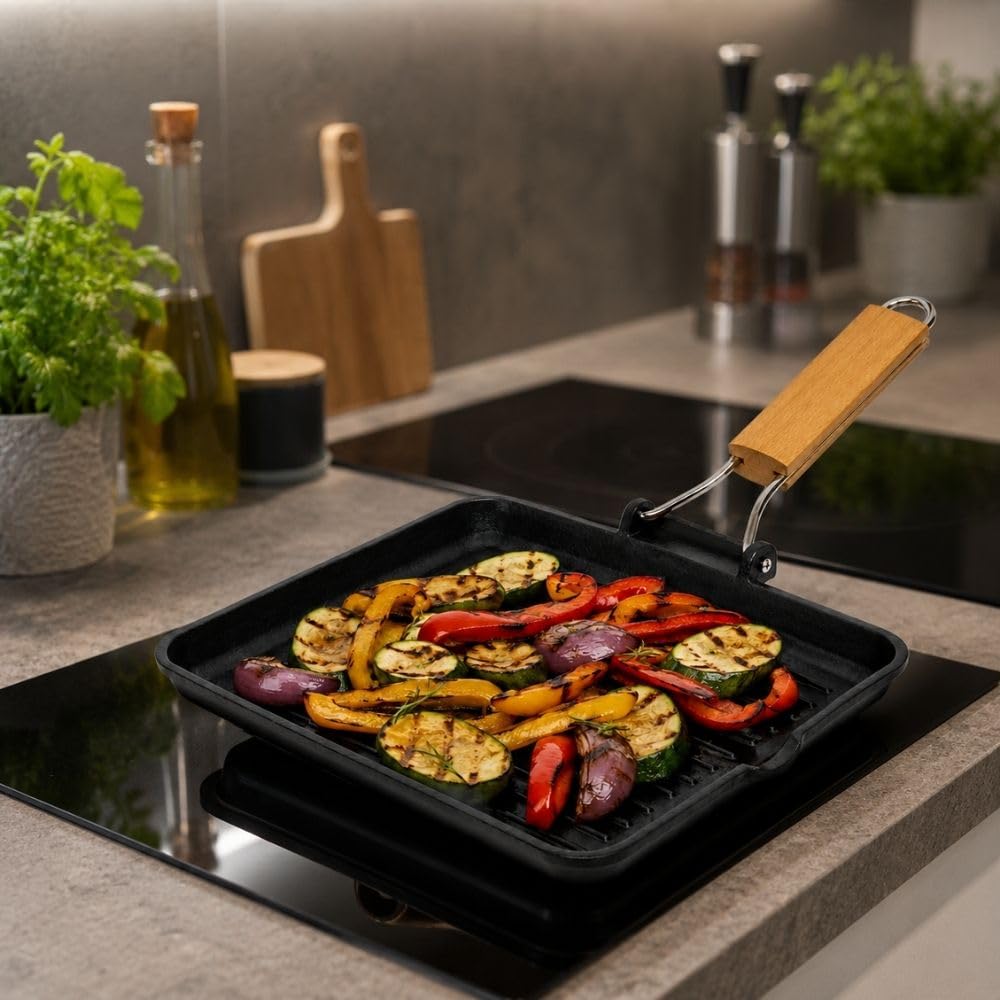 Cecaro Group Bistecchiera Antiaderente 24x24 cm Induzione Legno