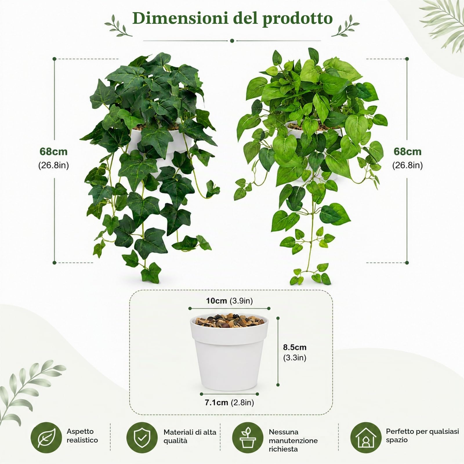 Lxoraziy pianta finta cadente 68 cm 2 pezzi con vaso