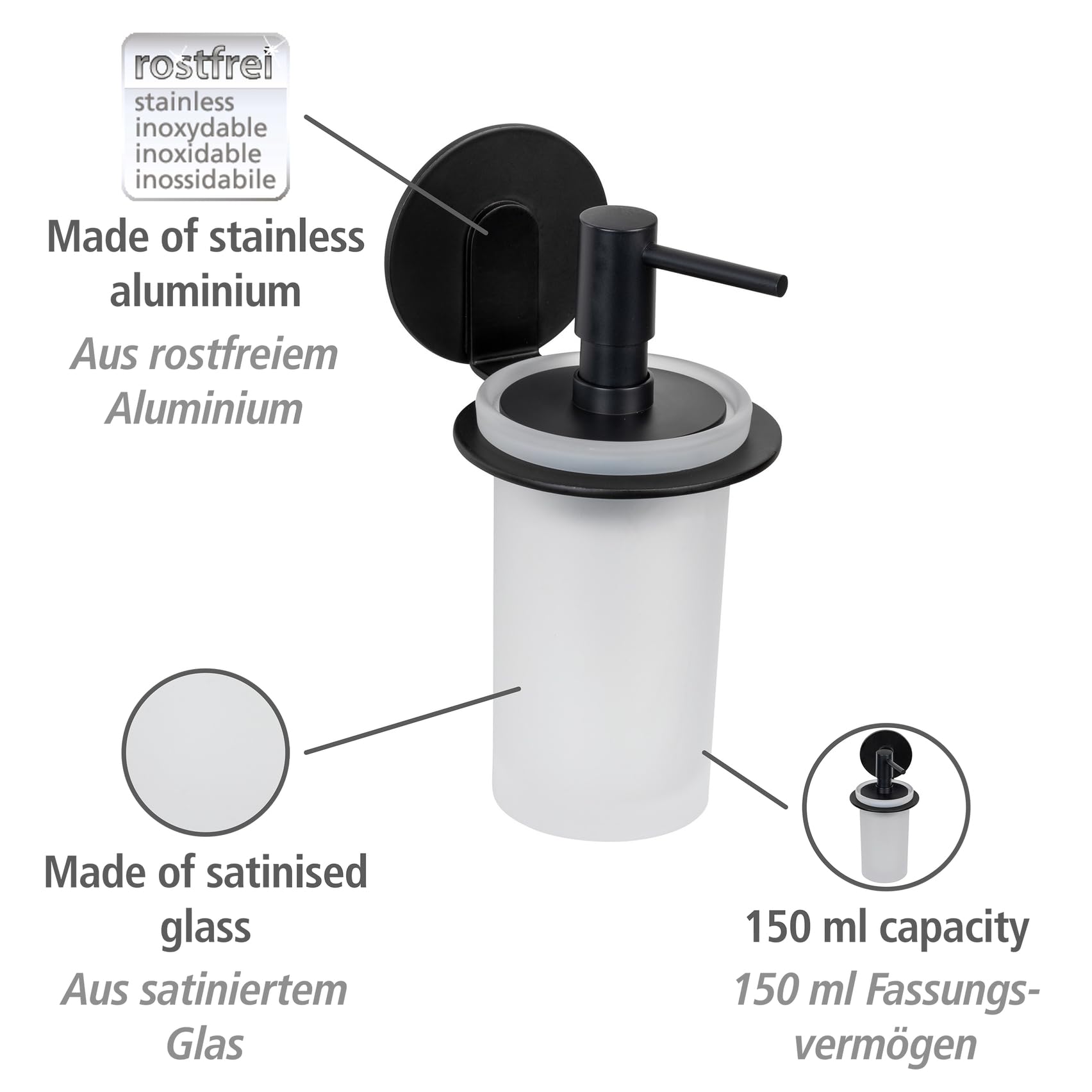Wenko Bivio Black dispenser sapone da parete nero 150 ml